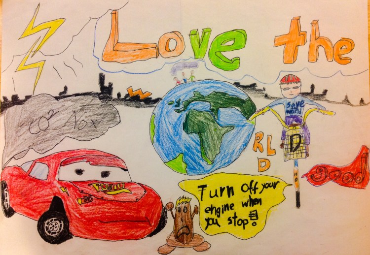 poster contest 1st prize. Love the world, love children, stop engine idling 停車熄火