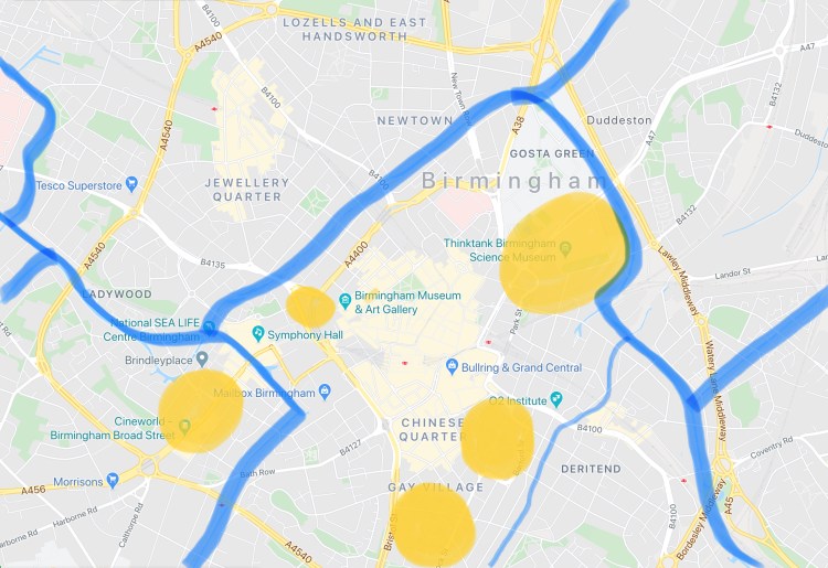 Map of canals (2020 Google Maps Data)