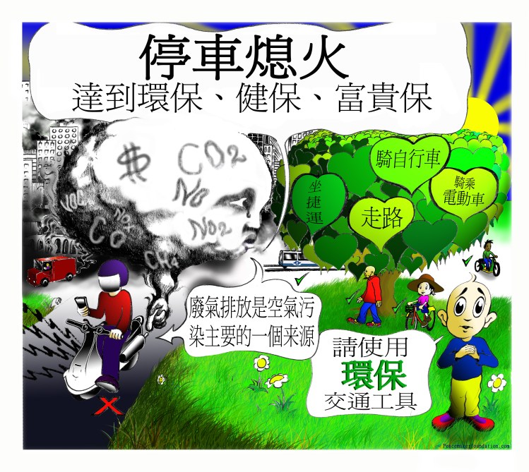 '停車熄火+環保交通'貼紙或海報 